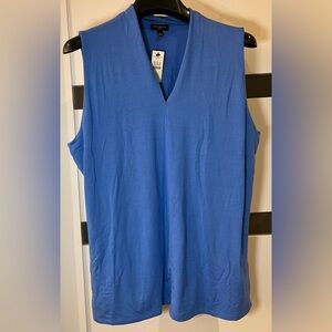 NEW Talbots Sleeveless High V-Neck Collarless Rayon Blouse Stretch Blue LP NWT